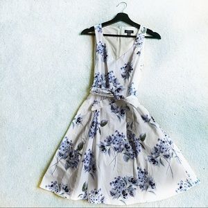 Le Chateau Lined White & Blue A-Line Dress